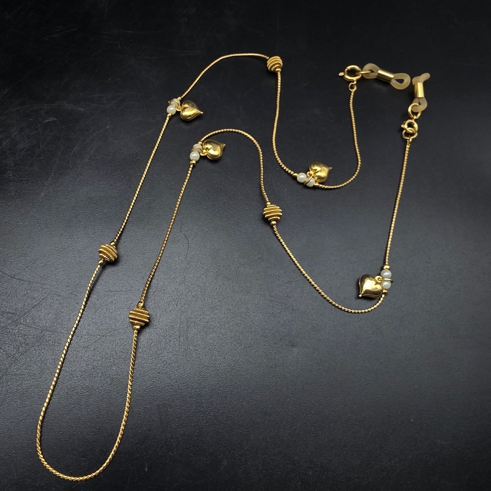 Avon 1995 Optical Necklace Eye Glass Holder Chain Gold Tone Hearts